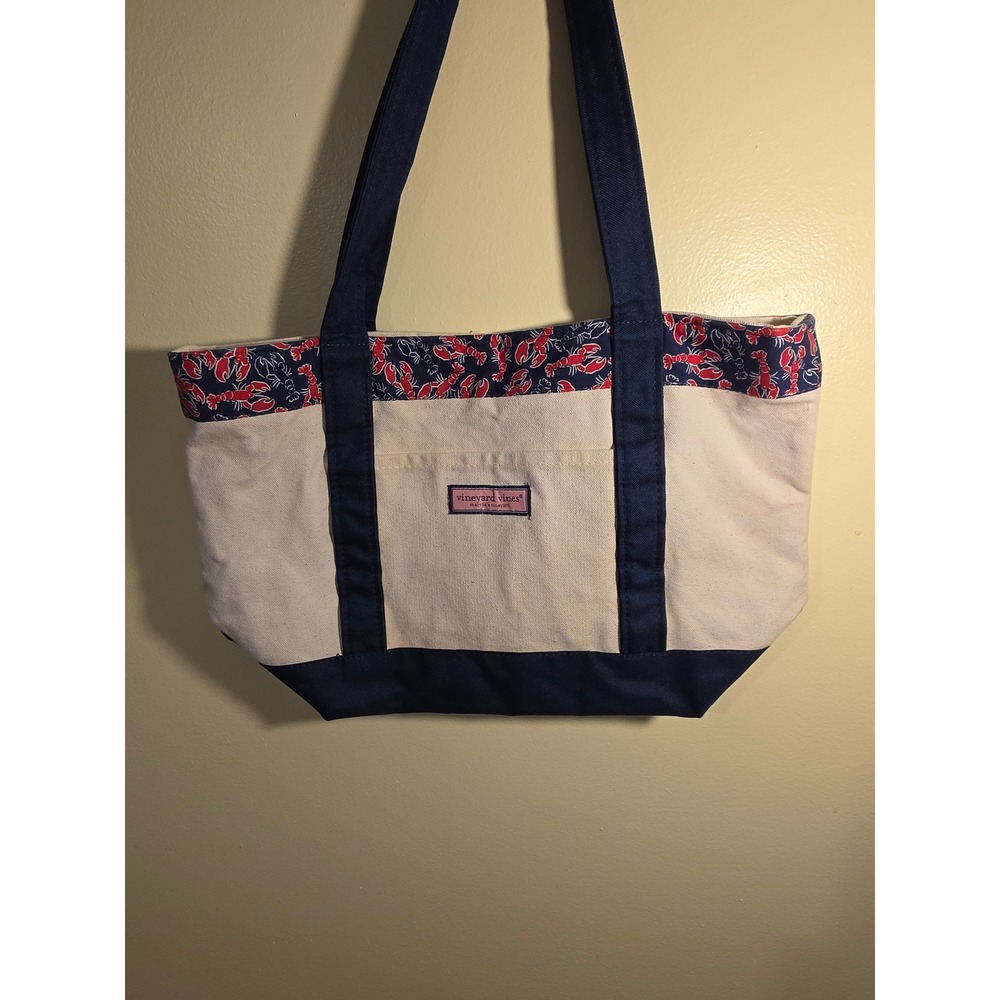 Vineyard Vines Canvas Tote Bag Navy Cream Lobster Print Martha's Vineyard Preppy